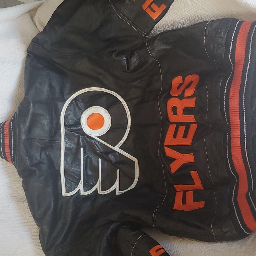 NHL OFFICIAL AUTHENTIC VINTAGE 100% GENUINE LEATHER G'lII FLYERS JACKET - Picture 11 of 13